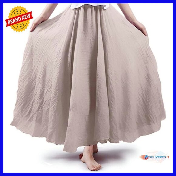 Dresses & Skirts - Cotton Linen Maxi Skirt Elastic Waist Bohemian Style Long Dress
